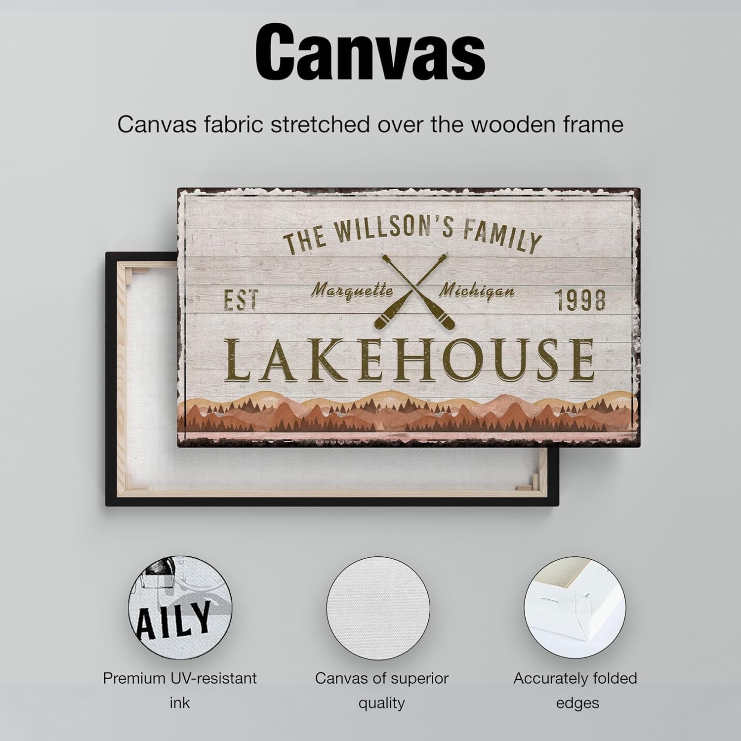 Awesometik Customized Lake House Sign - Personalizable with Name, Decor for Farmhouse, Rustic Decor, Ready to Hang (White Wood)