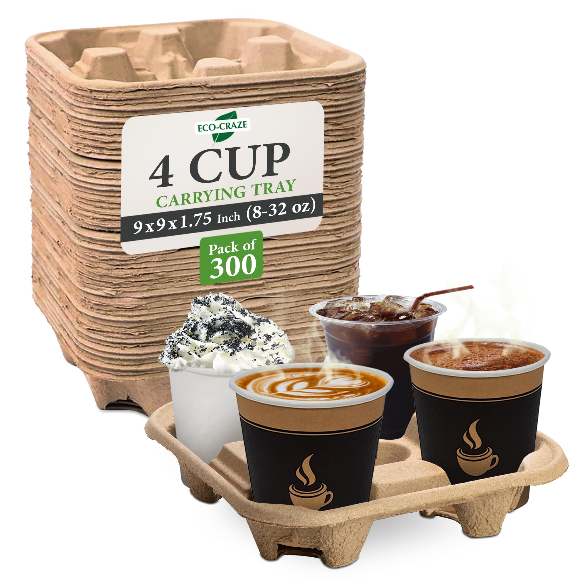 (^^)☆デリスープ ファイヤー デリシェイク セット Eco-Craze (300 Count) Disposable 4 Cups Coffee Tray, Take Out