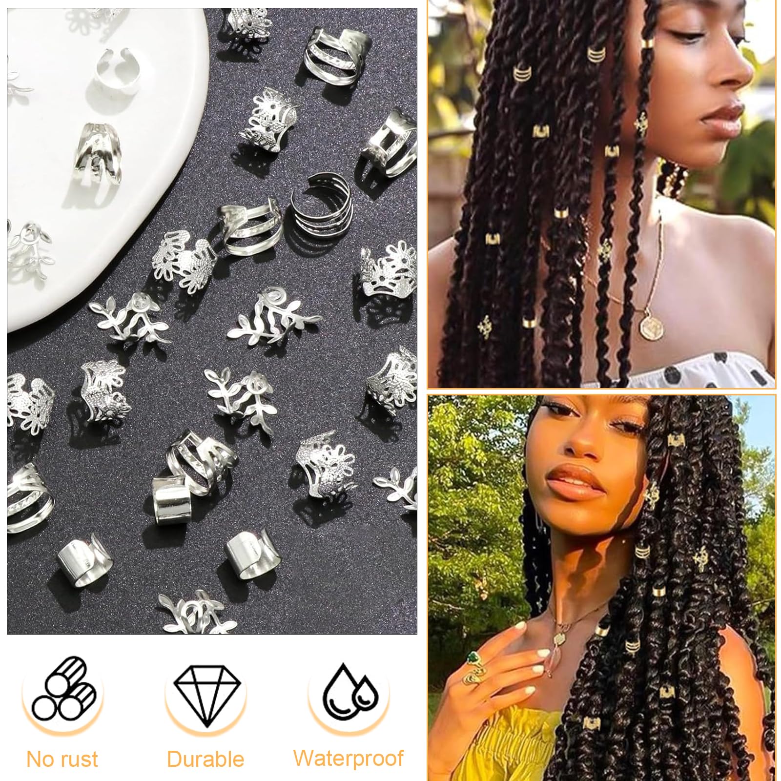 Accesorios Pelo Trenza 120 Piezas Cuentas Cabello Rastas Ajustables Mujer Hombre Decoración Fiestas