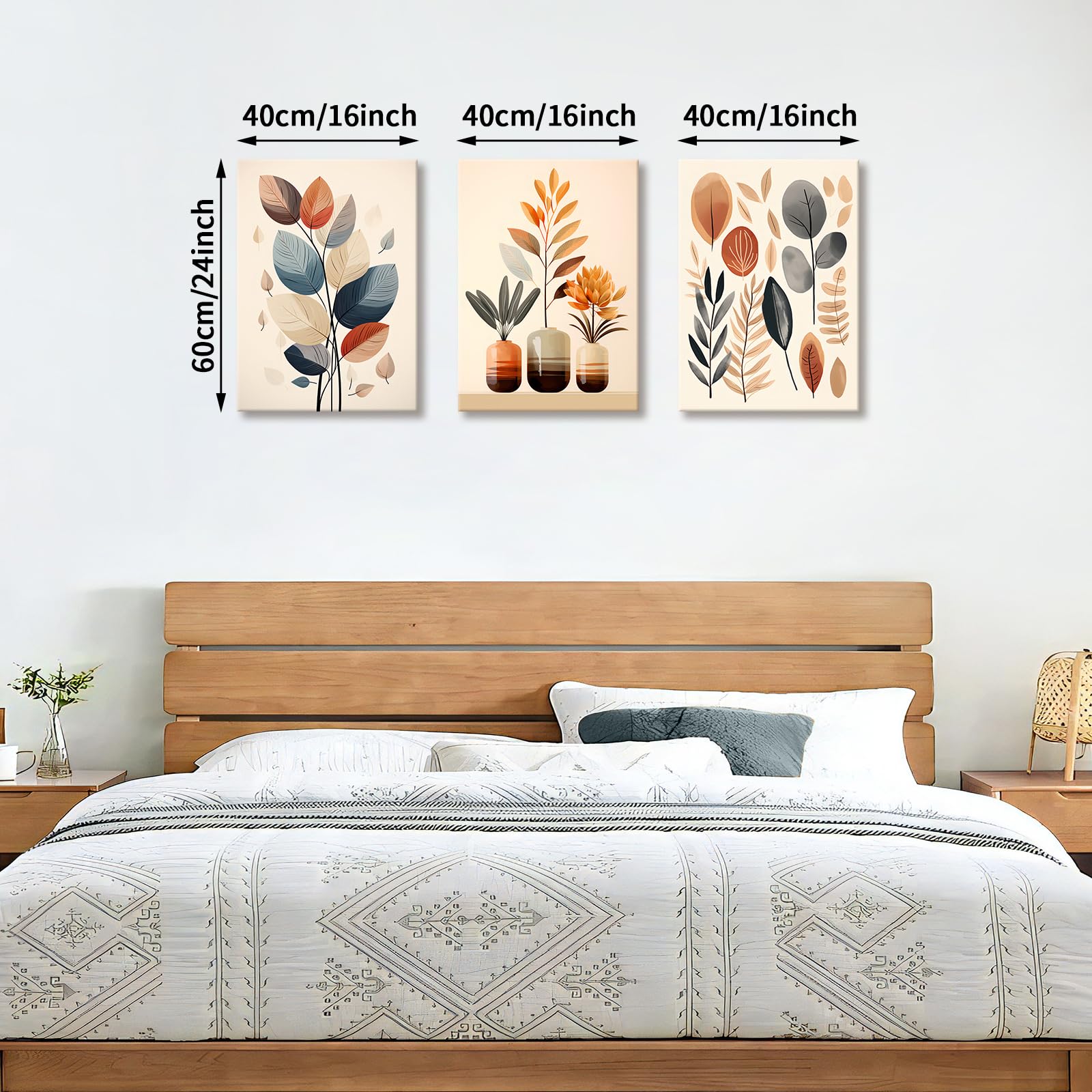 3 Pcs Boho Eucalyptus Leaf Canvas Wall Art - Image 2