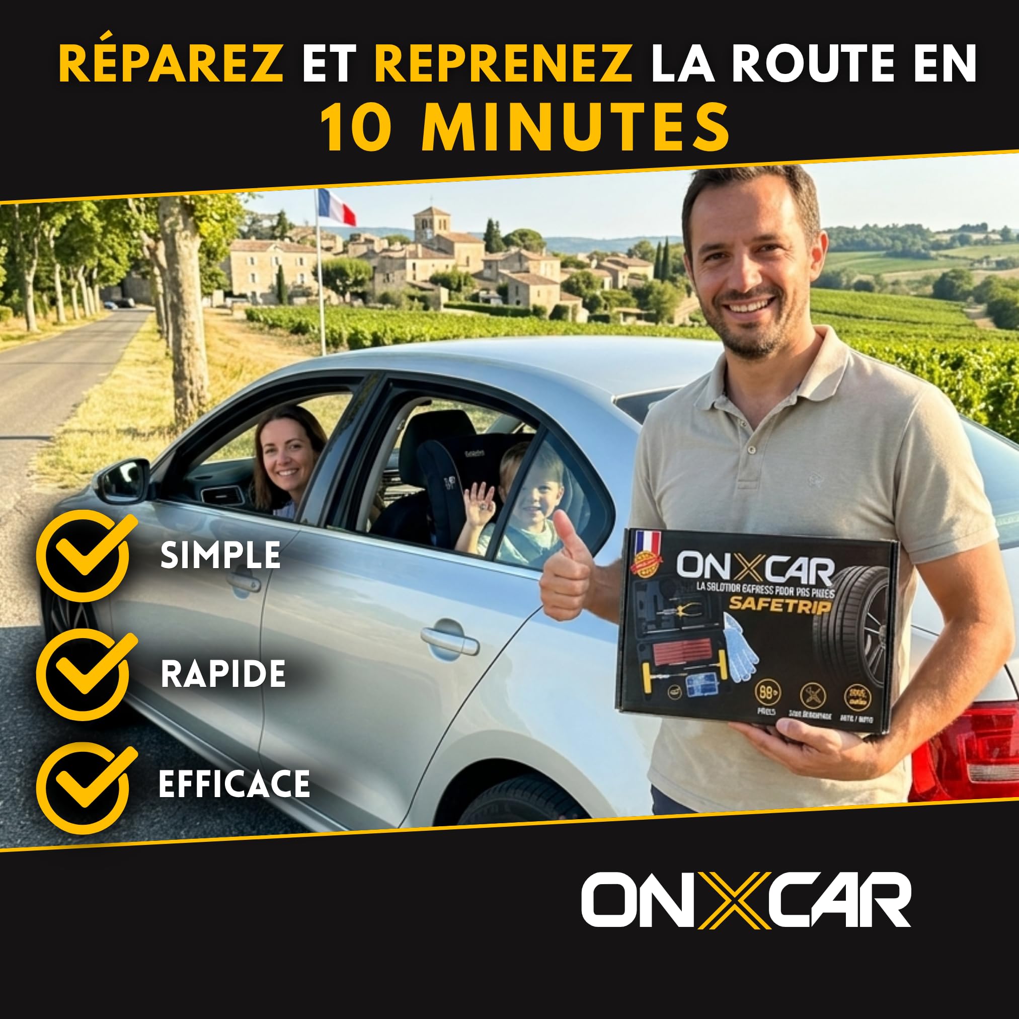 Kit Réparation Pneu Voiture avec Mèches Tubeless – Kit Anti Crevaison Voiture, Outil Tire Repair pour Réparer un Clou, Compatible Auto, SUV, Moto, Camping-Car