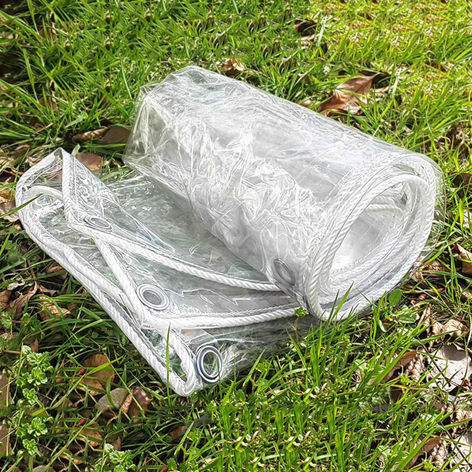 Kunststoff-Plane mit verstärktem Rand, wasserdichte PVC-Plane, 0,45 mm stark, transparente Dachbahn, reißfest, für Terrasse, Veranda und Außenbereich(1.4x1.6m)