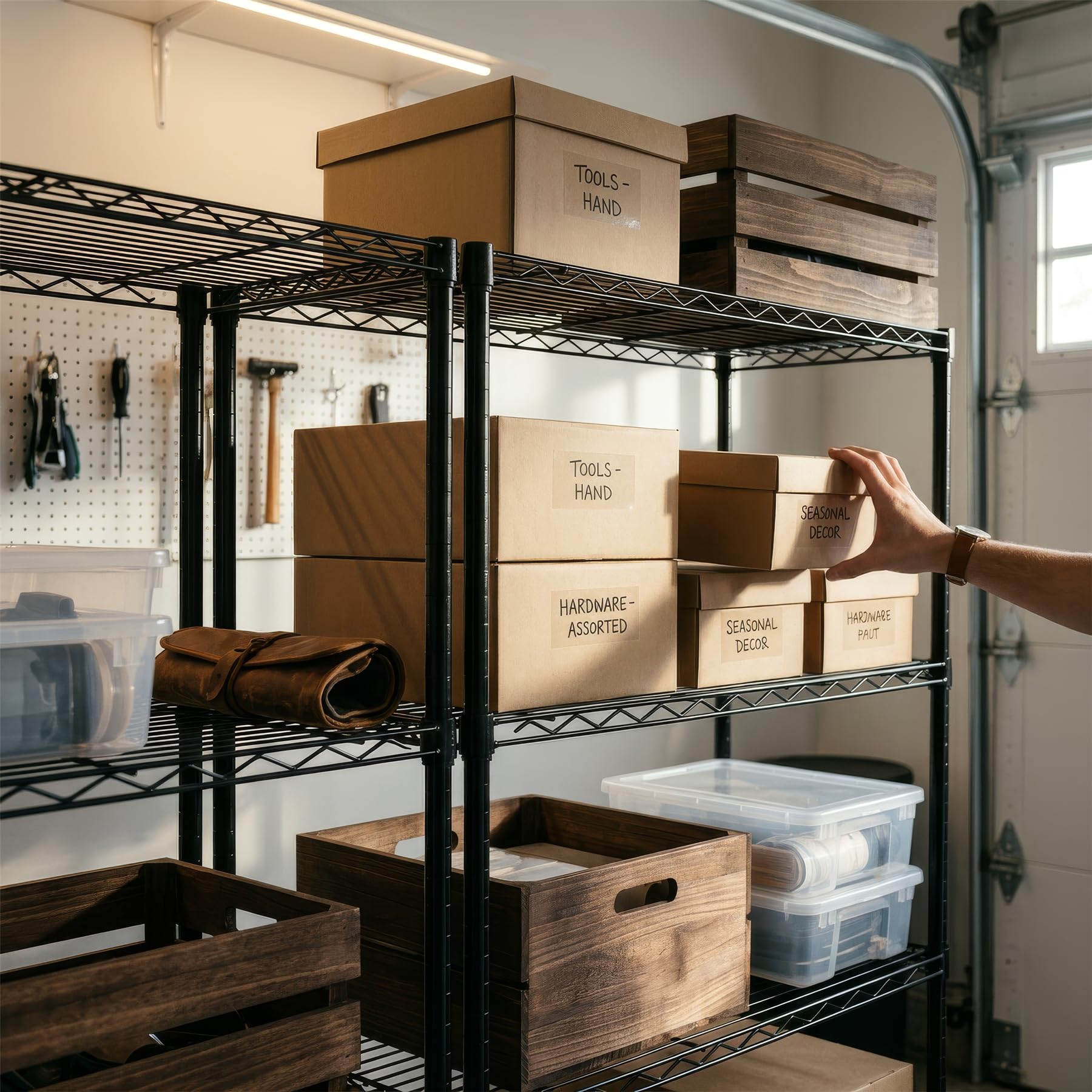 Harbour Housewares 4. Ebene Verstellbares Drahtregal - Schwarz - 2X Stehen Metall 4 Regal Küche Garage Badezimmer Bücherregal Lagerung Gestell