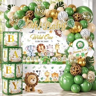 138Pcs Safari Baby Shower Decorations, Jungle Animal Balloon Arch Set