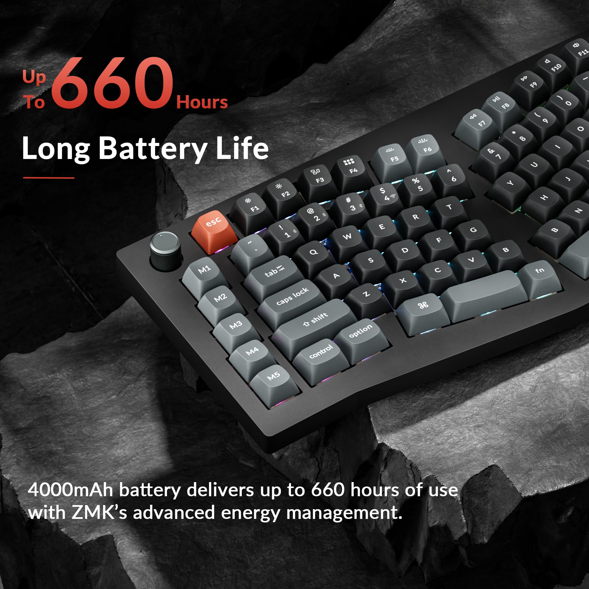 Keychron Tastiera meccanica wireless V10 Ultra 8K, layout ergonomico Alice al 75% con manopola, 8000Hz 2.4GHz/USB-C cablata, Bluetooth 5.3, ZMK, interruttori lineari rossi sostituibili a caldo per Mac