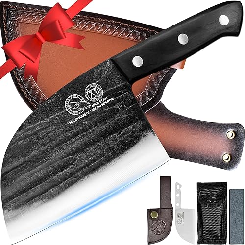 Vista 9 de XYJ Auténtico desde 1986, cuchillos de carnicero forjados antiguos, cuchillo de chef serbio con funda, cuchillo pequeño, cuchilla china