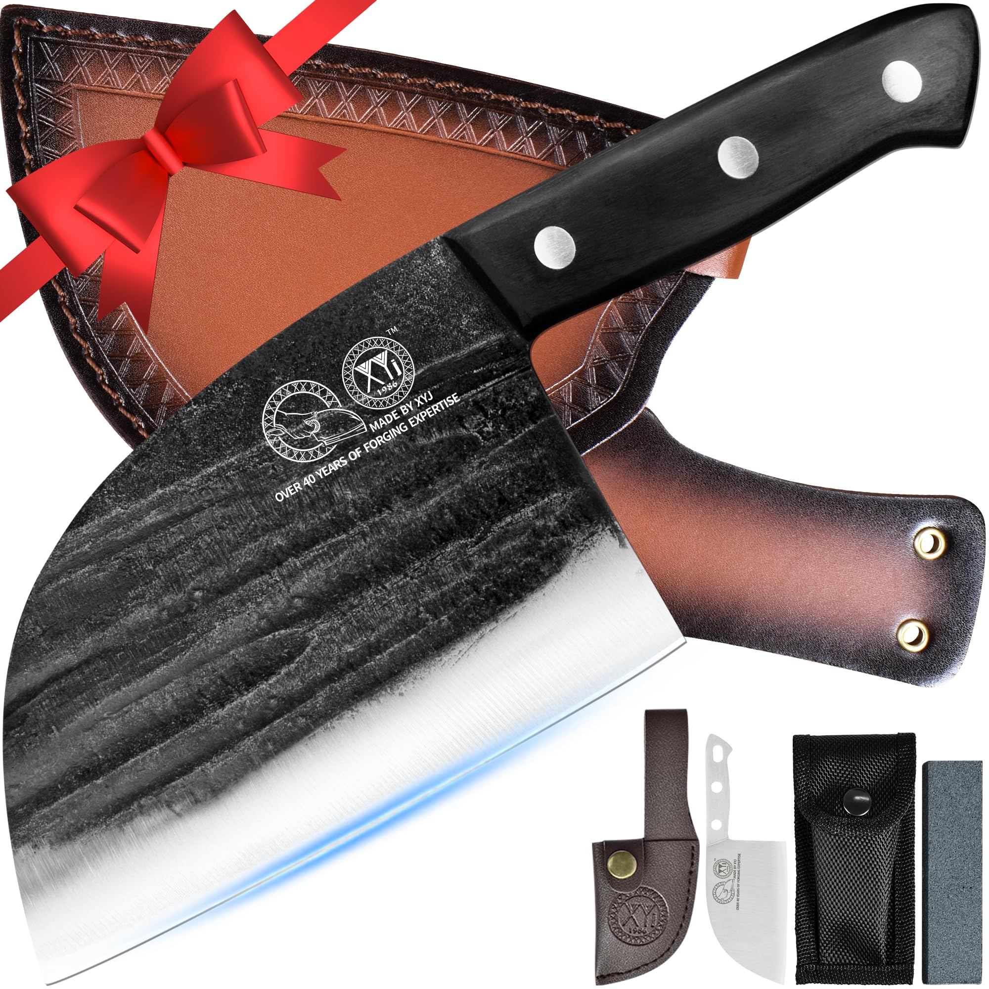 Authentic Since 1986,6 Inch Serbian Chef Knife With Sheath,Handmade Forged Ancient Outdoor Camping Kitchen Butcher Knife,Vegetable Cooking Meat Knives,Full Tang