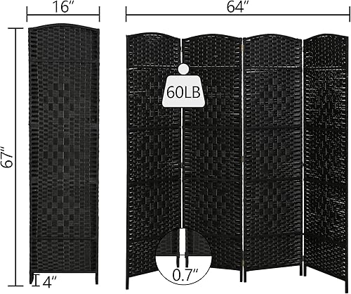 Miniatura 35 de Divisores de habitación de madera de 5.3 pies de ancho y separador de ambientes plegables, pantallas de privacidad plegables, separadores de Negro