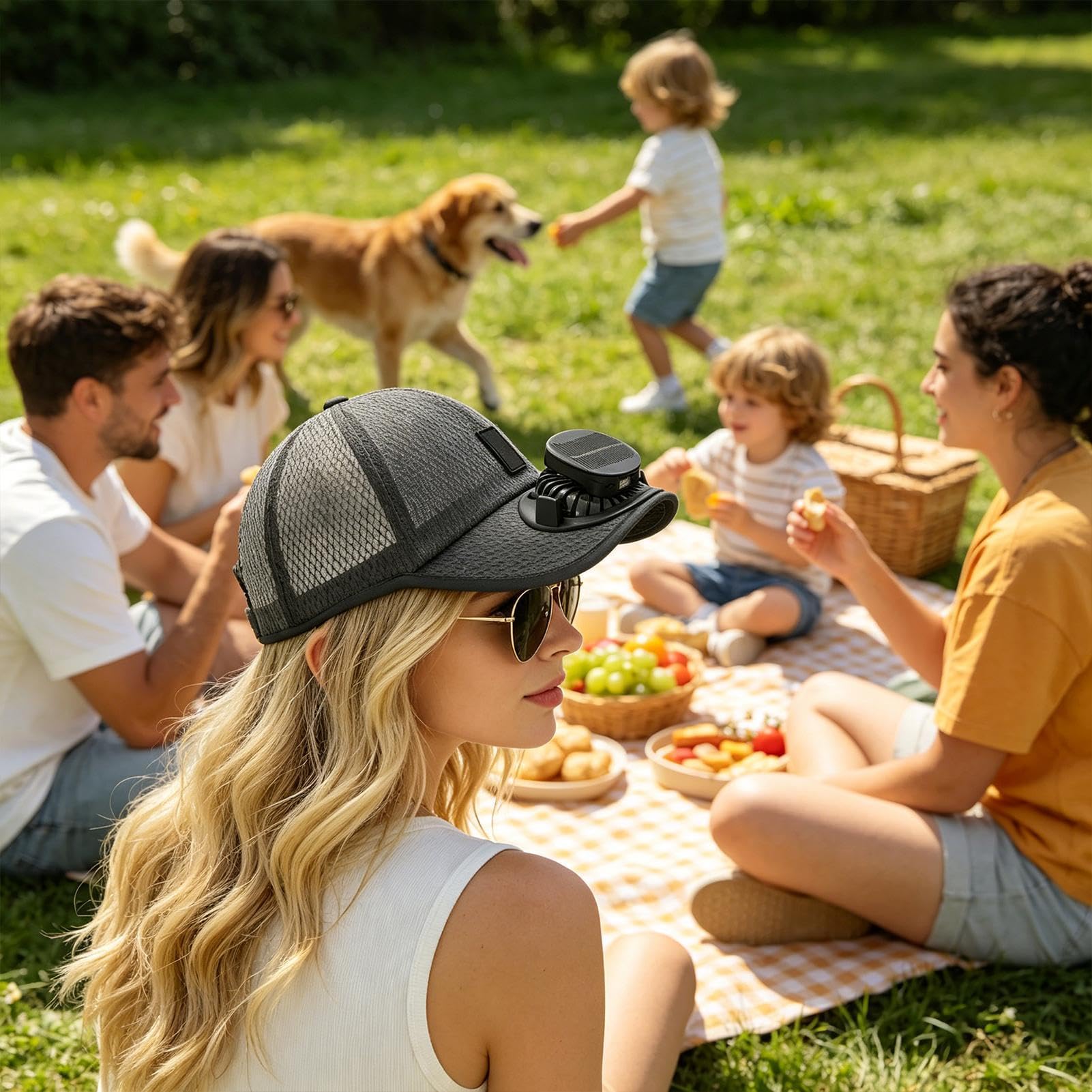 Chapeau Ventilateur d'Extérieur,Batterie 1000 mAh Rechargeable par USB, 3 Vitesses,Chapeau de Baseball ventilé Rechargeable - pour Randonnée Plage Sports Été Plein Air