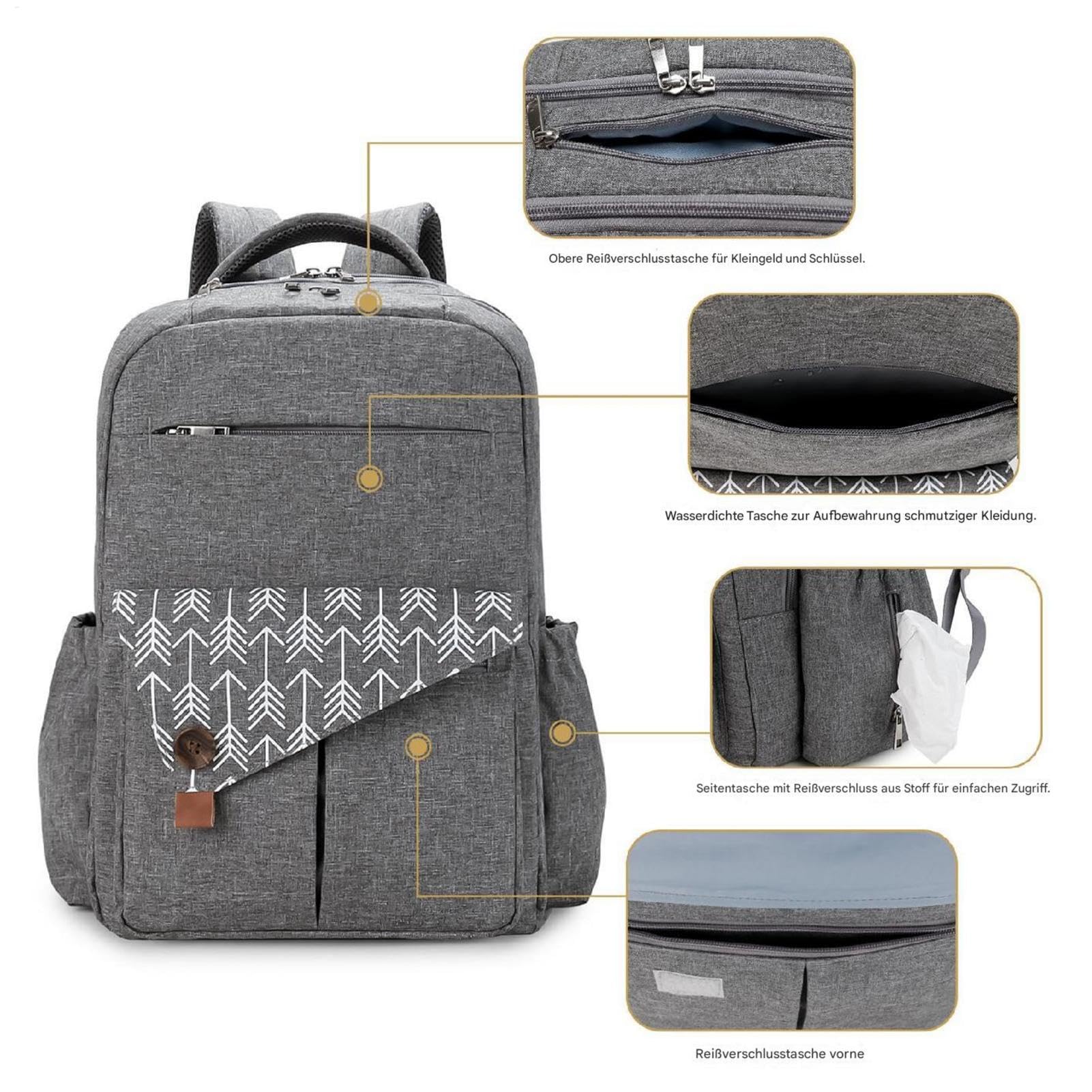 Bolso cambiador para mujer, mochila grande para pañales, mochila de doble capa, bolsa de viaje impermeable de gran capacidad y puerto de carga multifuncional