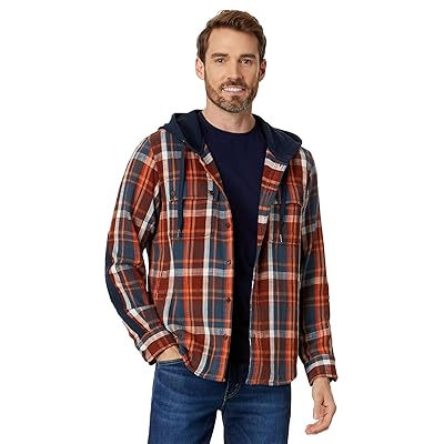 L.L.Bean Signature Heritage Textured Flannel Plaid Hooded Shirt Men