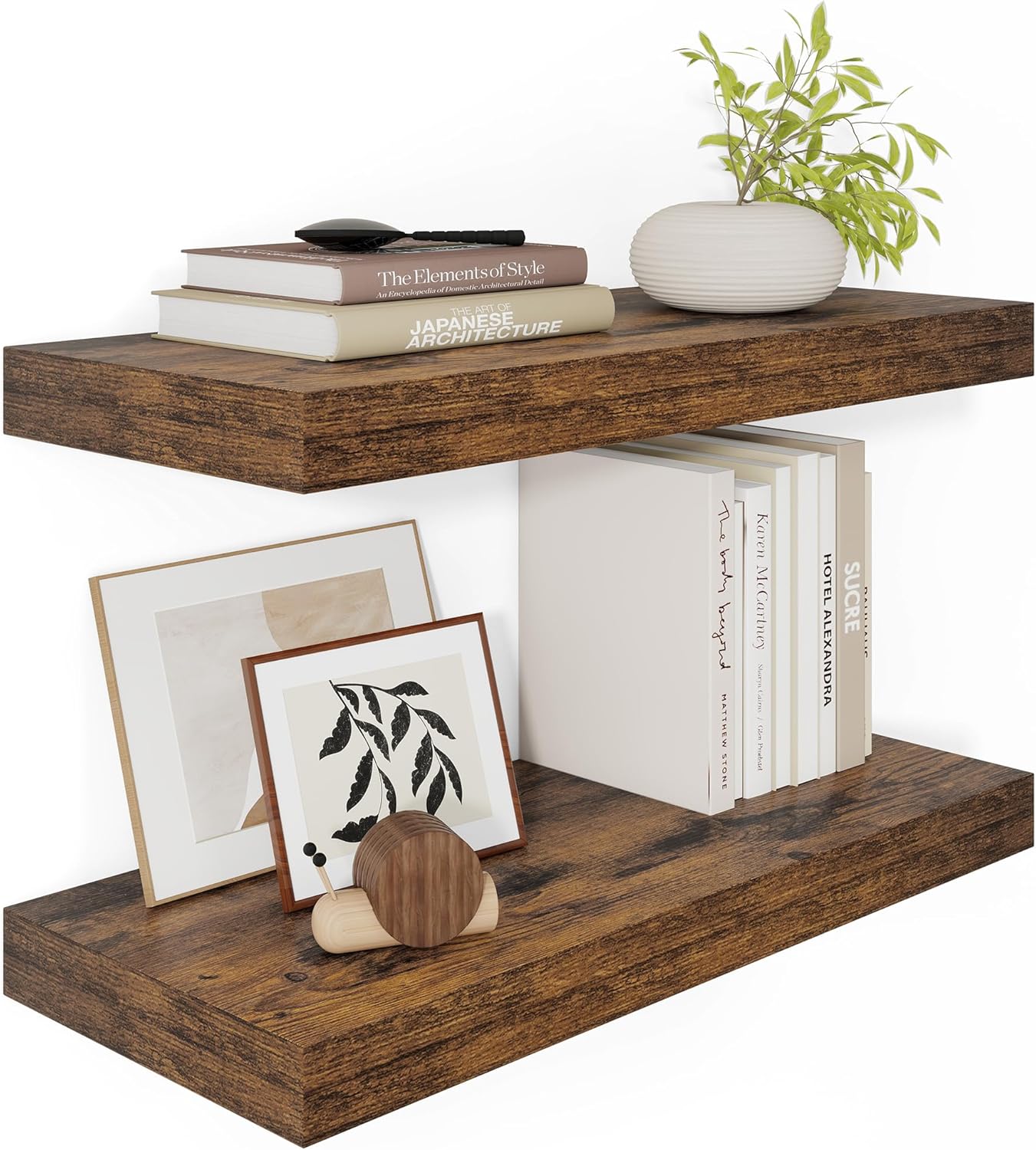 Vivelove 12" Deep Floating Shelves Over Toilet, 24" Wall Shelves for Bathroom Bedroom Kitchen Living Room Laundry Room, Farmhouse Rustic Shelves for Home Decor, 24" X 12" X 2" Set of 2, Rustic Brown 23.6"W x 12"D x 2"H,Set of 2 Rustic Brown
