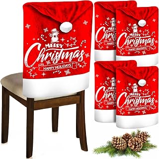 4 Pcs Fundas para Sillas de Navidad,Decoración Navideña para Sillas,Rojo Funda de Silla,Fundas para sillas para Navidad,Fundas Protectoras con Diseño Navideño,Decoración de Mesa para Navidads.