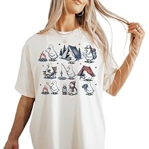 Cute Camping Duck Graphic T-Shirt Vintage Outdoor Adventure Campfire Hiking Unisex Casual Nature Tee