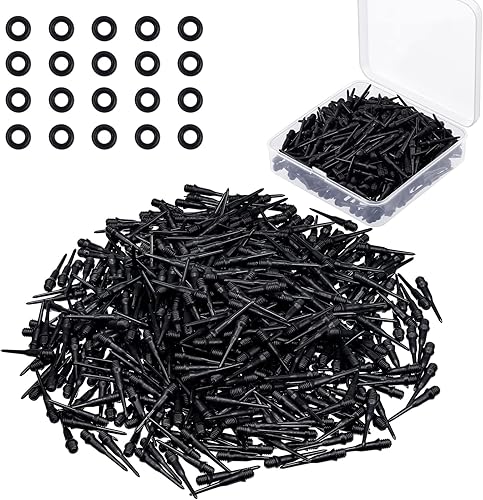 600 piezas de punta de plástico de 2 BA y 600 piezas de dardos de goma de dardos de plástico puntas de dardos de eje de dardos con una caja de