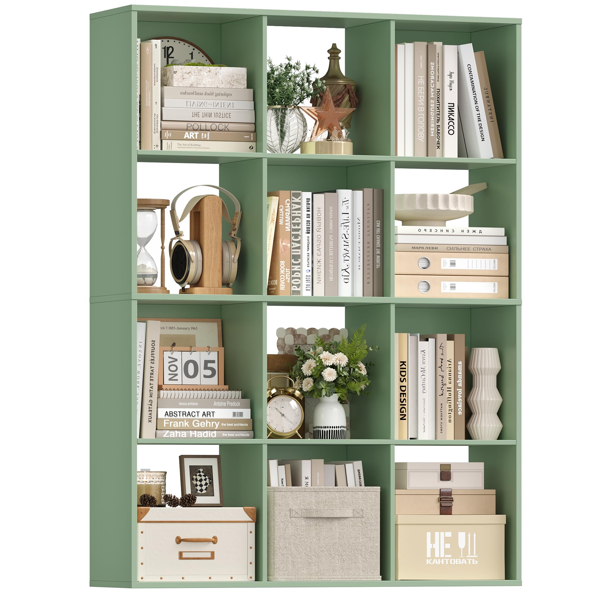 HOCSOK 12 Cube Bookcase, 4-Tier Book Shelf, Cube Storage Unit, 91x29x120cm