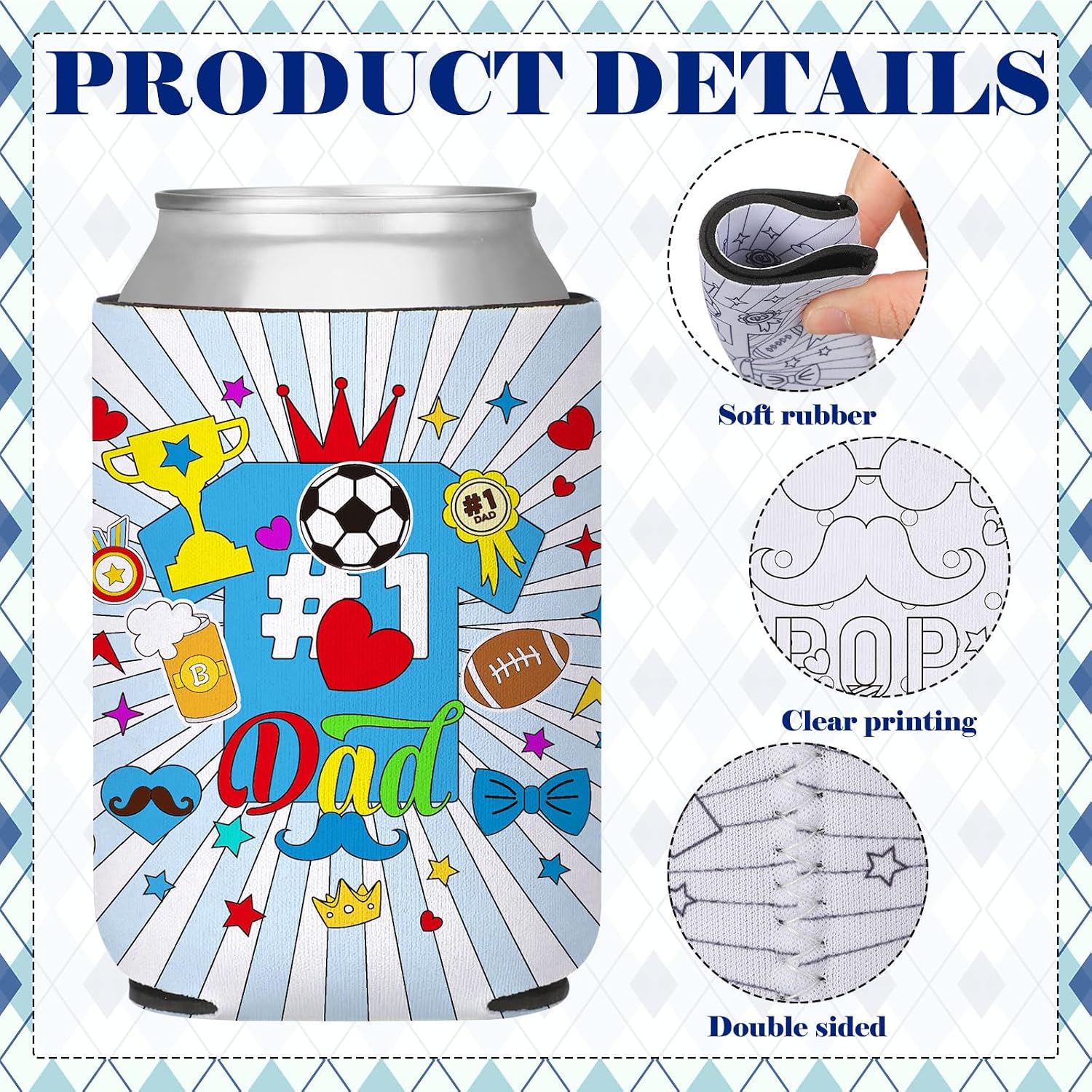 Potchen 48 Pcs Father's Day Craft Kit Color Your Own Can Covers Coloring Can Coolers Sleeves DIY Beer Cover Crafts Gift Set for Beverage Soda Home Activities Party Art Projects