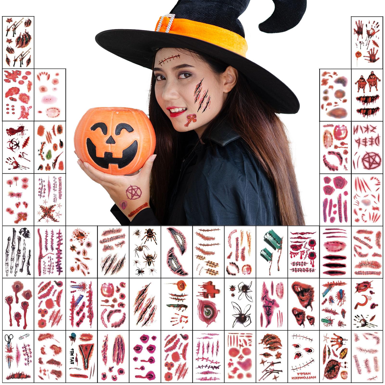 Amazon.co.jp: ハロウィン タトゥーシール 50枚 フェイス 顔 傷跡 