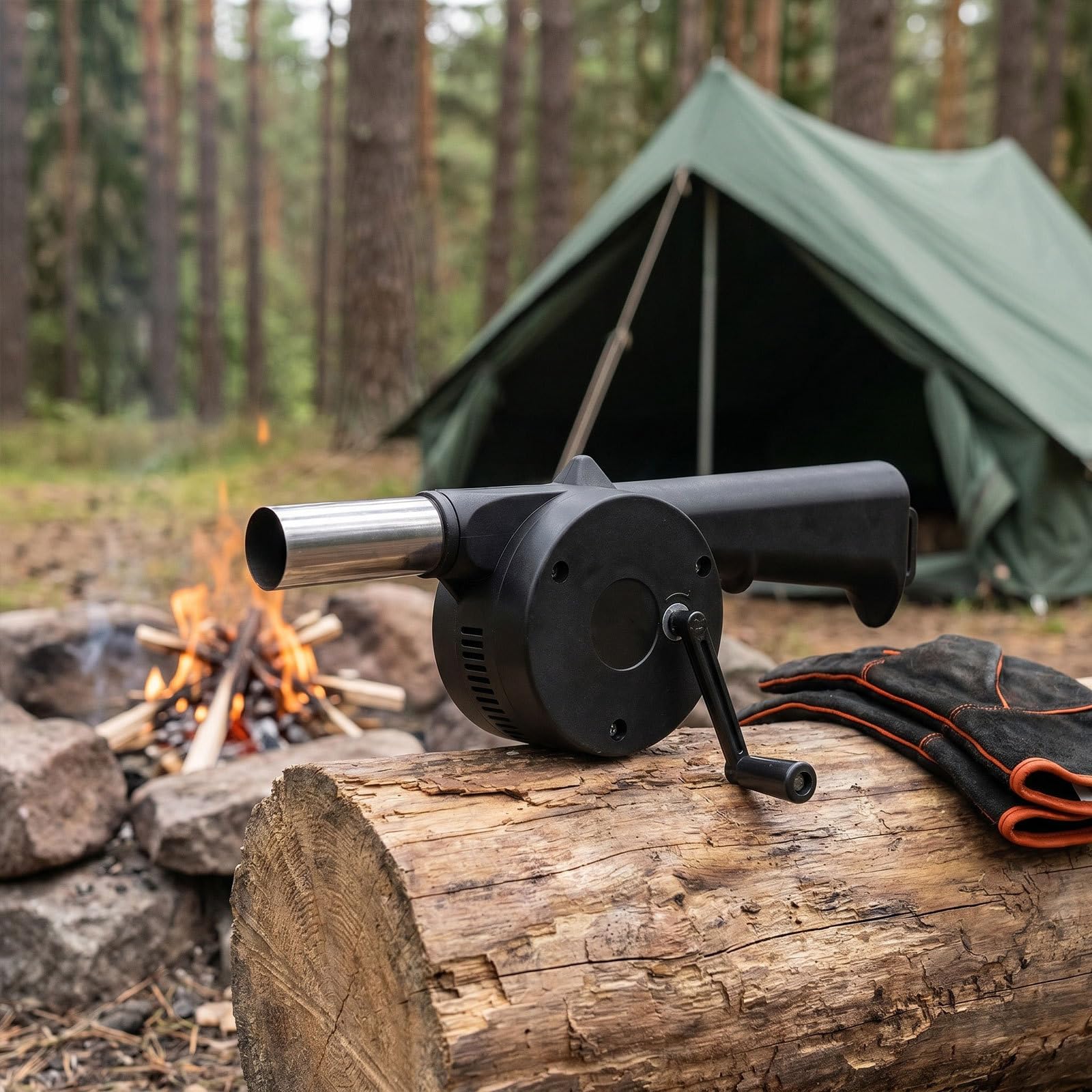 Lurrose Set di 5 mantici a manovella con ugello in metallo - Ventilatore manuale per barbecue, falò all'aperto, picnic, caminetto, carbone e stufa a legna.