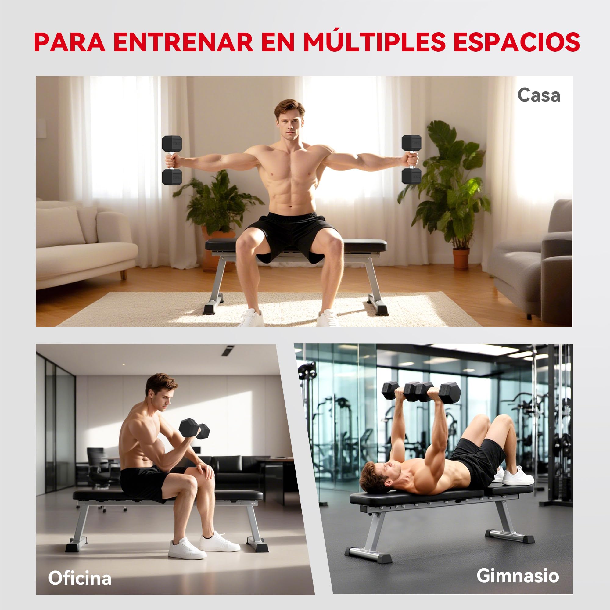 HOMCOM Mancuerna Hexagonal 20 kg con Mango Moleteado Negro y Plata | Hierro Fundido, Pesas de Metal Recubiertas de Goma, Entrenamiento Casa Gimnasio Oficina