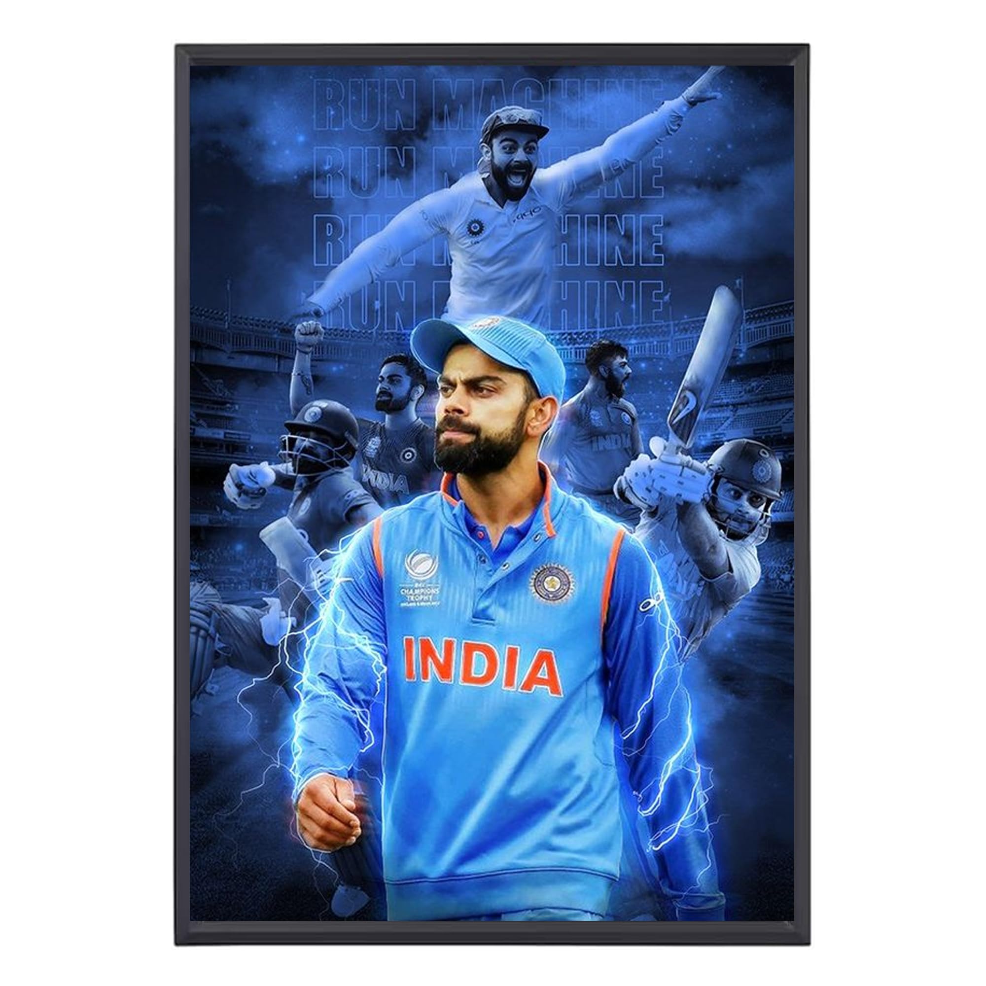 PRINTSHOP4ME India Cricket Player Photo Frame Sports Theme Picture Frame Perfect for Cricket Sports Gifts for Cricket Ball Fans on Birthday Thanksgiving Football Fans Wall Poster Frame (Virat Kohli)
