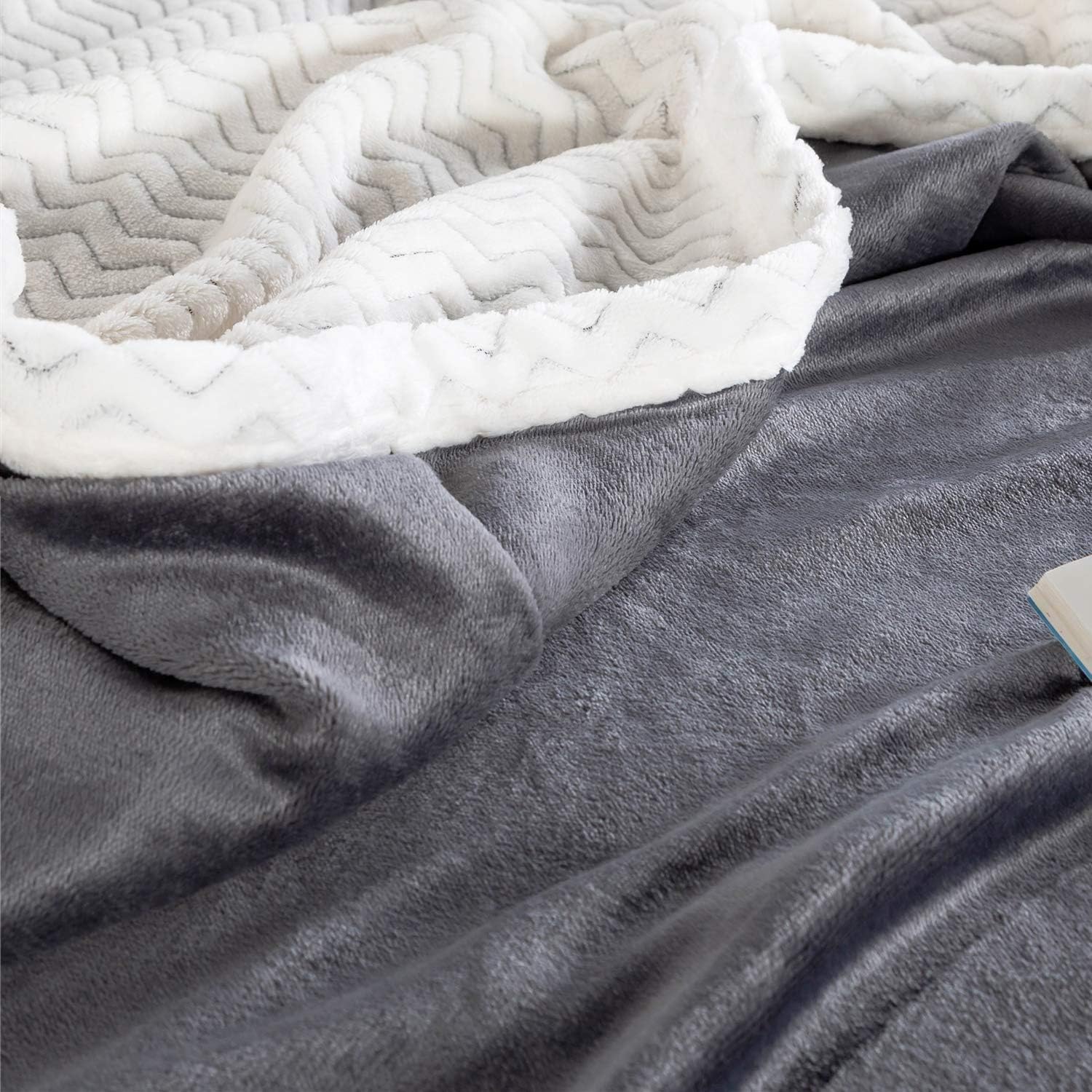 ONME Double Layer Fleece Blanket Queen Size Gray, 460GSM Upgrade Super Soft Flannel Microfiber Blankets for Sofa, Bed - Exquisite Bedding, Warm, Cozy
