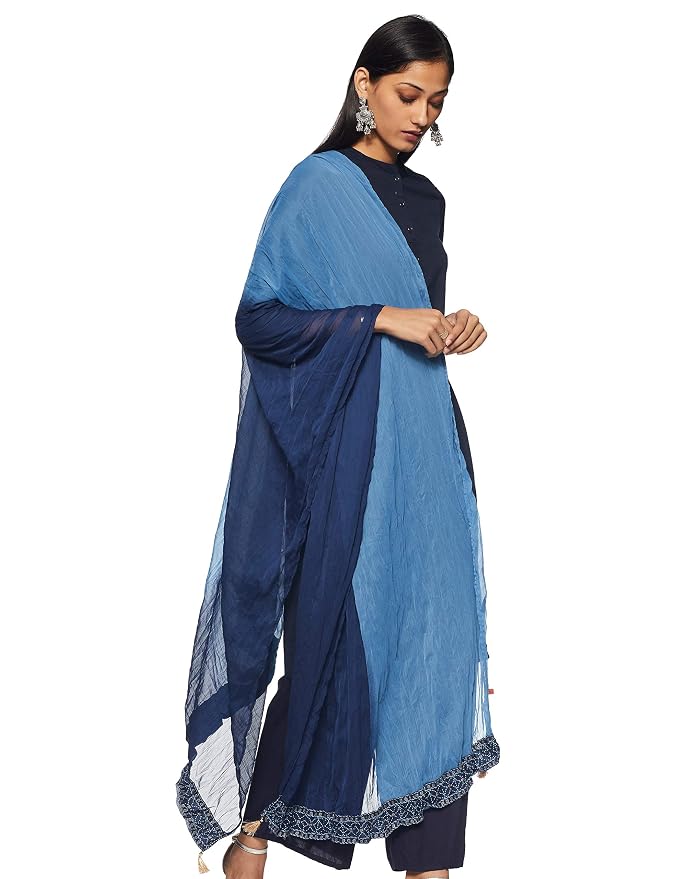 Rangriti Women's Ethnic Navy Blue-Teal Blue Dupatta (Size_FREE)