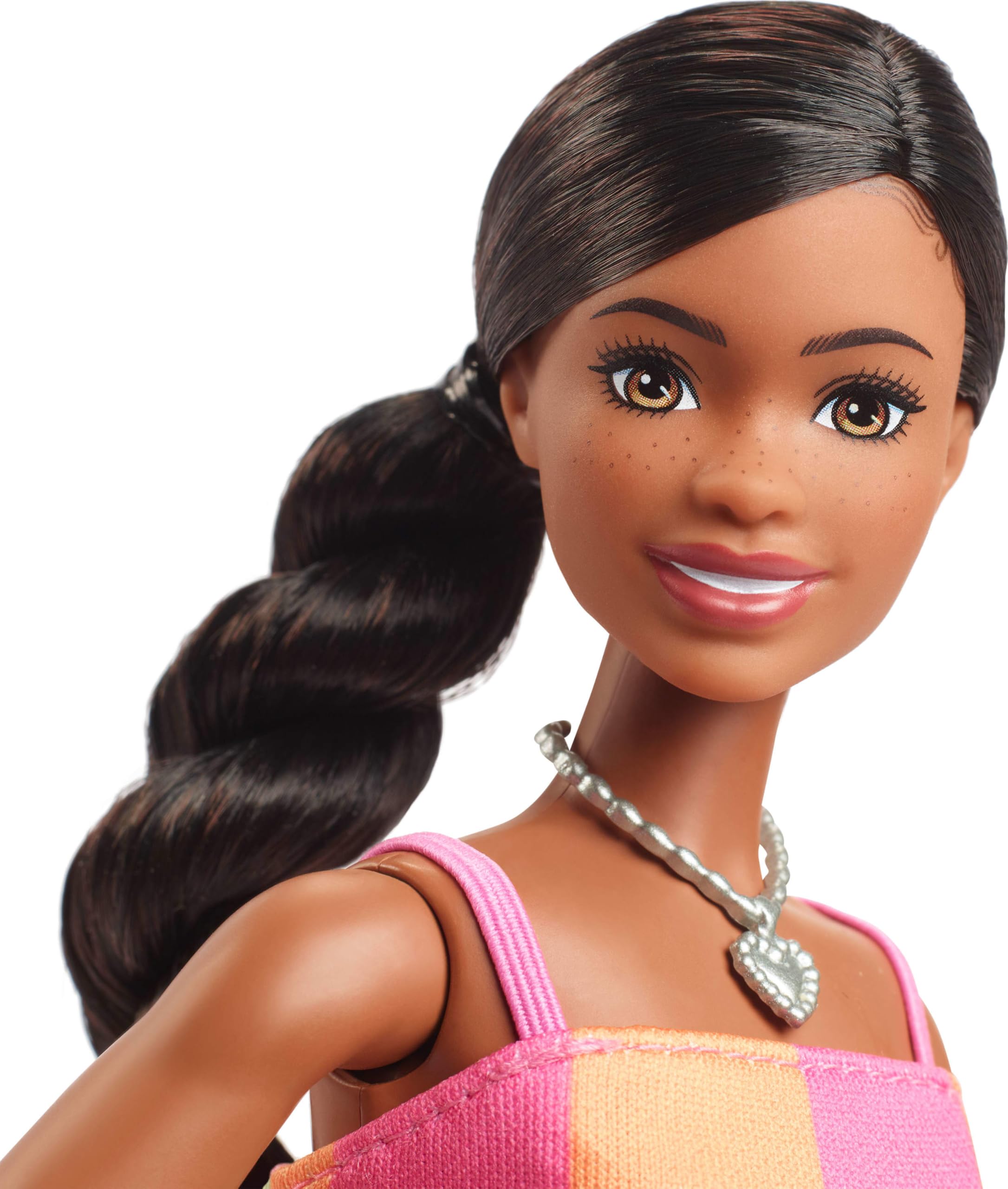 Barbie Deluxe Style N°7 – Jupe Et Haut Bleu Métallisé – Cheveux Bruns Ondulés – Accessoires Chic