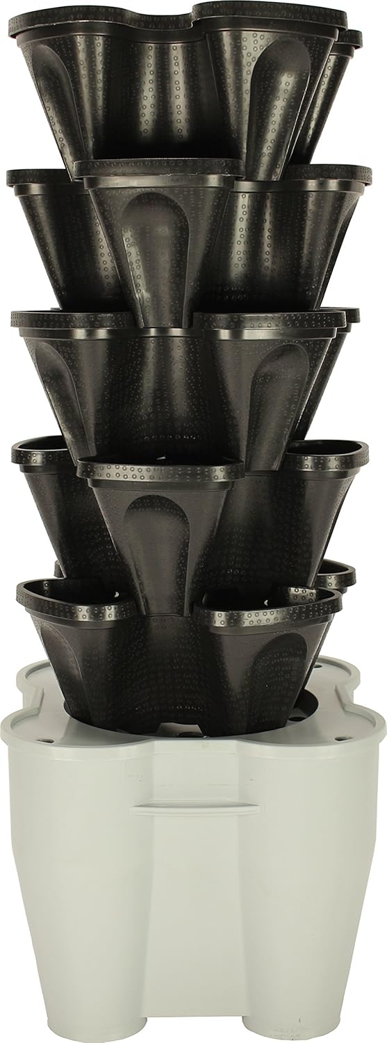 Mr. Stacky Smart Farm - Automatic Self Watering Garden - Grow Fresh Healthy Food Virtually Anywhere Year Round - Soil or Hydroponic Vertical Tower Gardening System (Standard Kit, Stone)