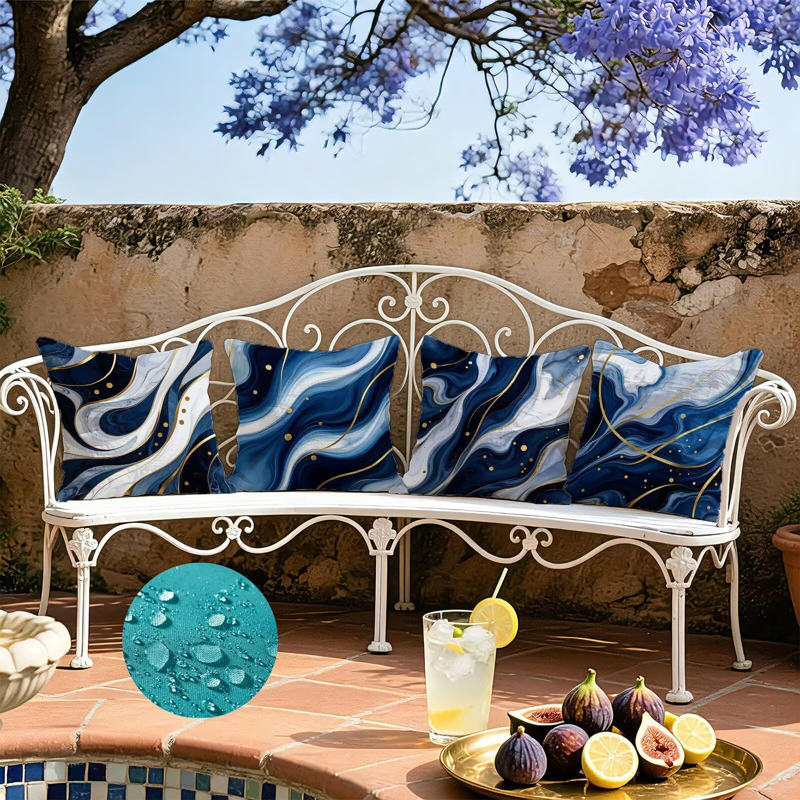 Blu Federe Cuscini Divano 50x50cm, Cuscini da Esterno Set de 4, Cod-90 | Velour Copricuscini Decorativi Letto Arredo, per Letto, Soggiorno, Giardino, Esterno, Casa Decorazione Set di 4 Linea