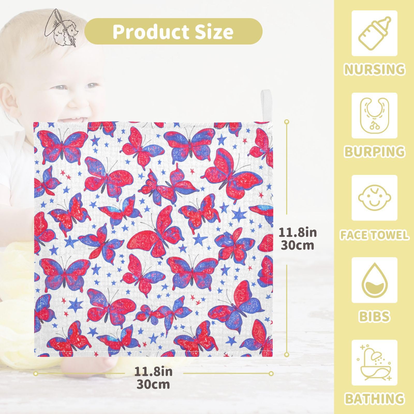 Kigai Independence Day Baby Washcloths,3pcs Ultra Soft Absorbent Towel,Newborn Bath Face Towel, Natural Reusable Baby Wipes for Sensitive Skin, Baby Registry as Shower