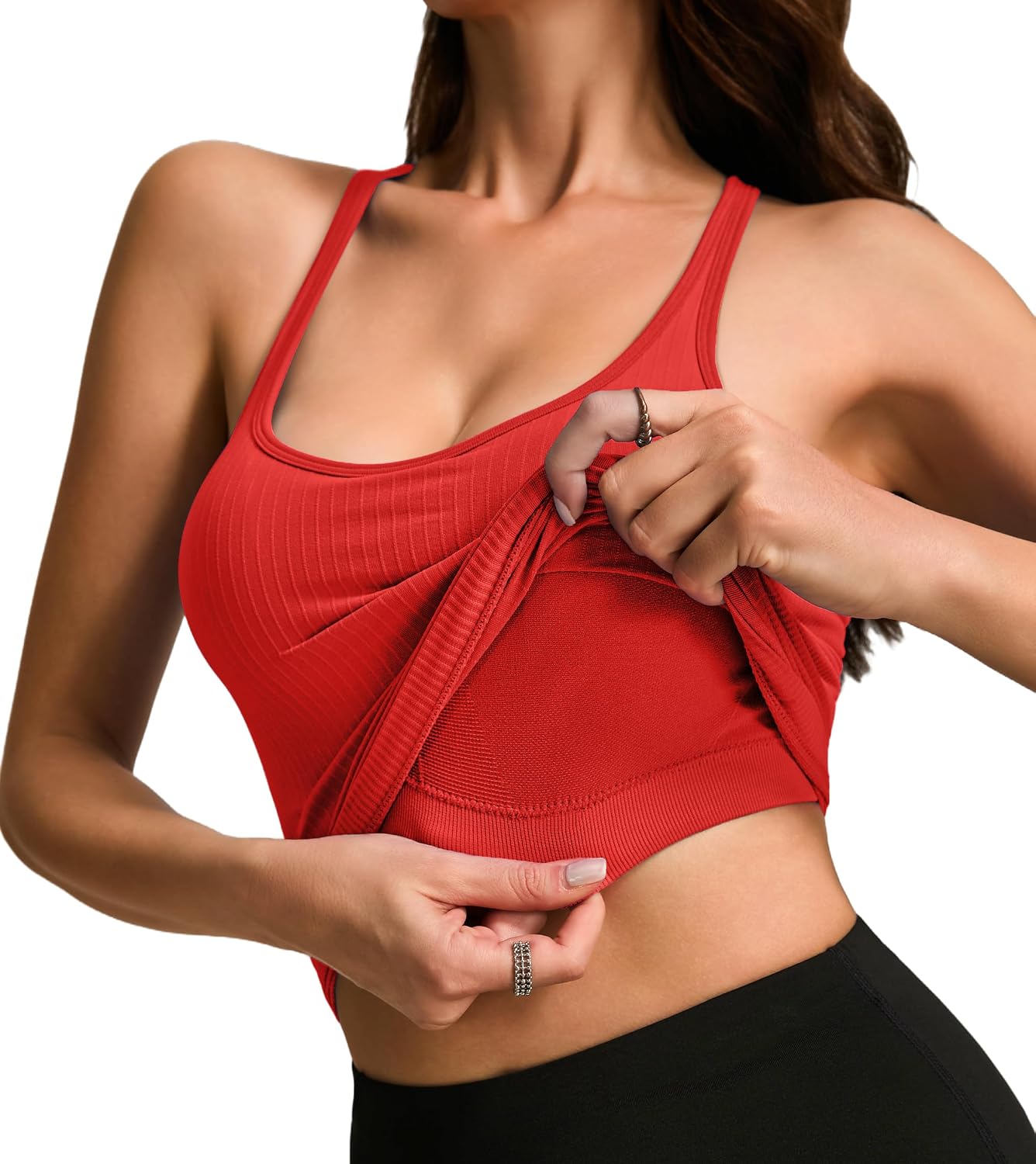 Tank Tops for Women with Built in Bra Padded Summer Workout Top Ribbed Knit Slim Fitted