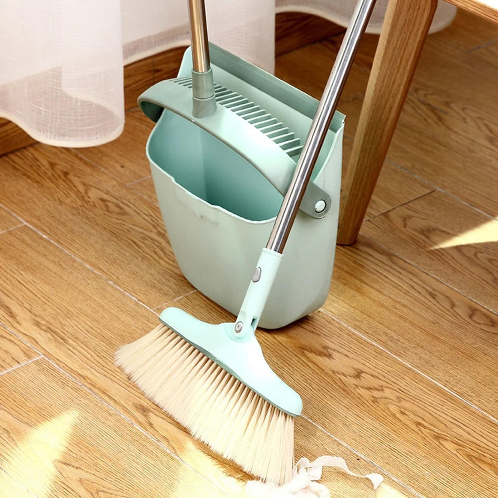 Besen- und Kehrschaufel-Set Zusammenklappbare Besen- und Kehrschaufel-Kombination Eingebaute Kammzähne zur automatischen Reinigung von Tierhaaren für den Boden im Home-Office-Küchen,Grün