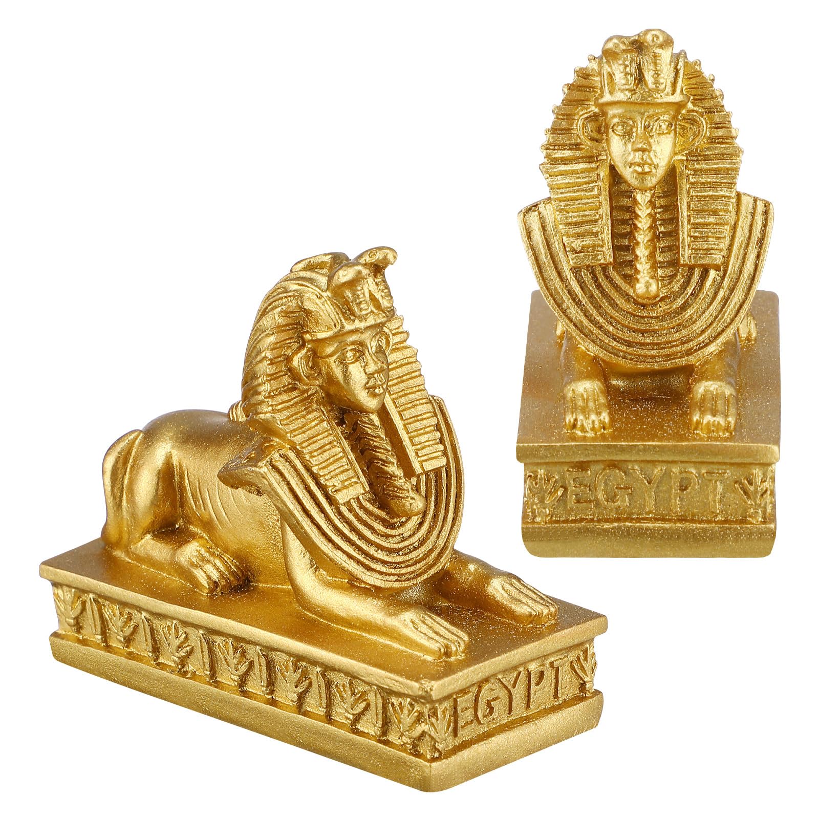 Egyptian Sphinx Figurines 2pcs Gold Ancient Egyptian Resin Statue Decor Home Office Photography Prop Collector Unique Ancient Ornament (7x6x3.5cm)