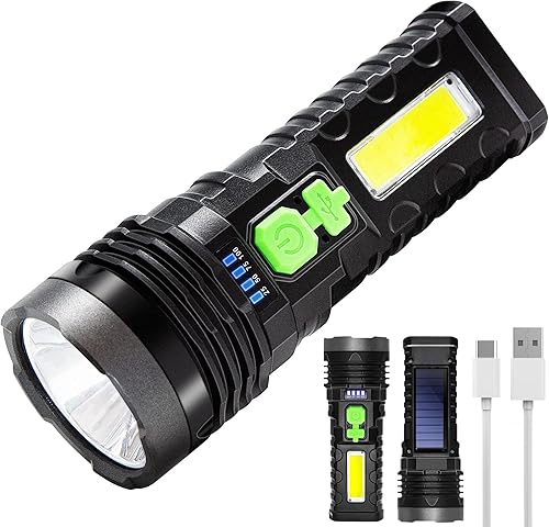 Linternas LED recargables linternas solares recargables 1000 lúmenes LED brillantes con cargador USB linternas de mano impermeables con 4 modos para