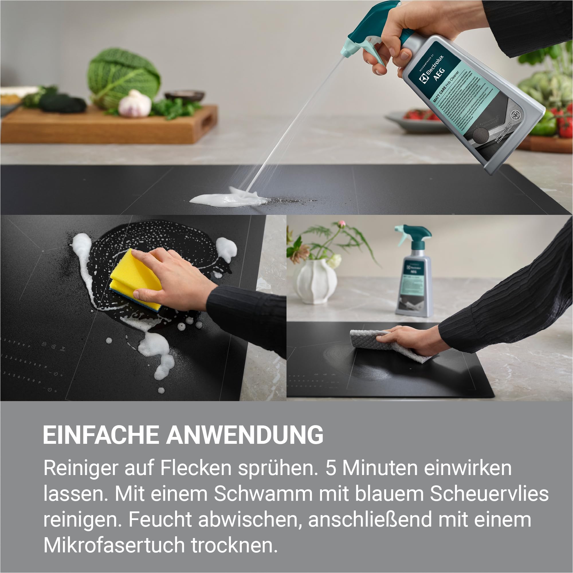 AEG MattCare Kochfeldreiniger 500 ml, Tiefenreinigung & Pflege für SaphirMatt®/SaphirMatt® SE Glaskeramik-Induktionskochfelder, entfernt Fett & Eingebranntes, M2HCMC01