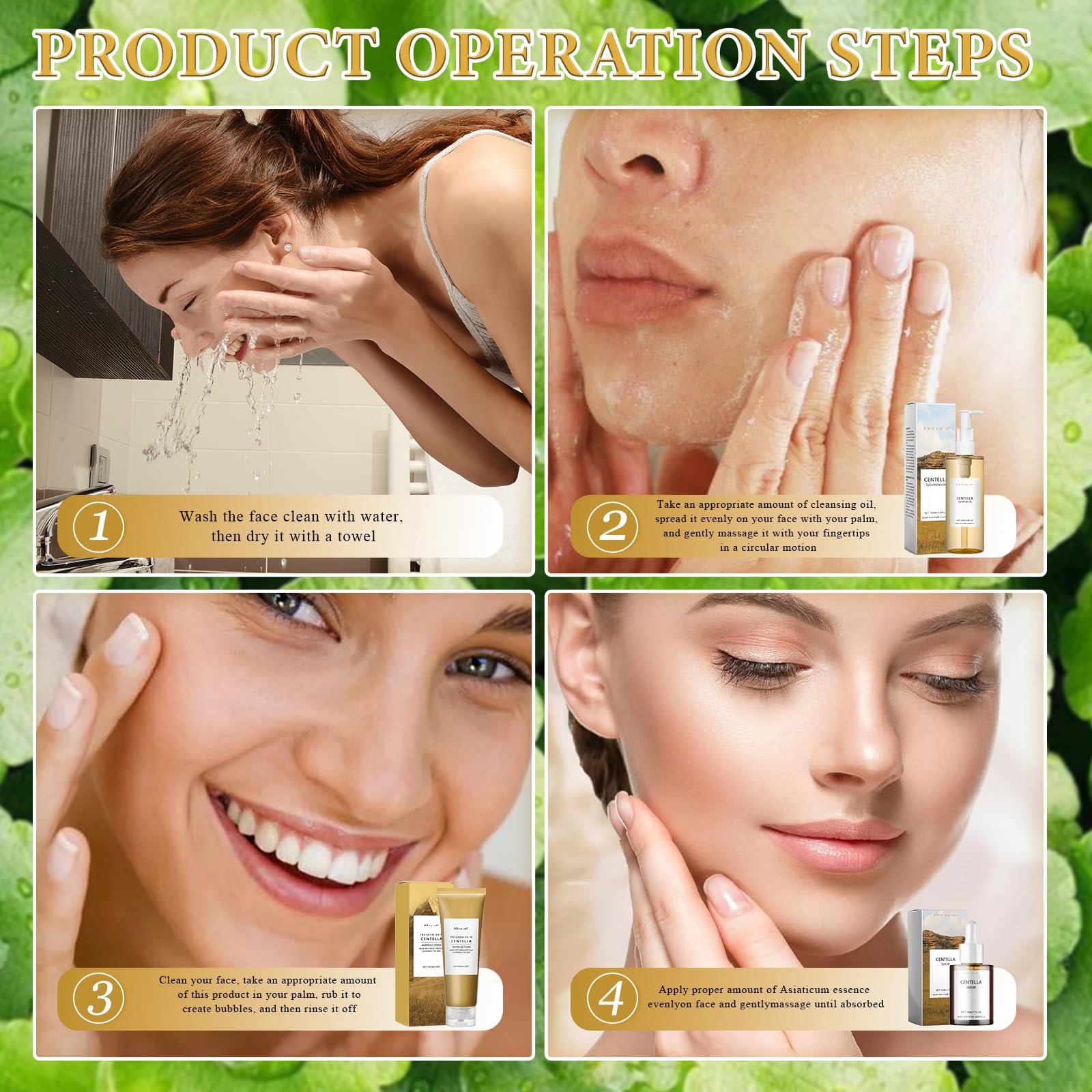 3 Piezas Centella Skincare, Centella Cleansing Oil + Limpiador Facial + Asiatica Serum, Centella Cleanser, Aceite Limpiador Facial Coreano, Adecuado para pieles sensibles — view 3