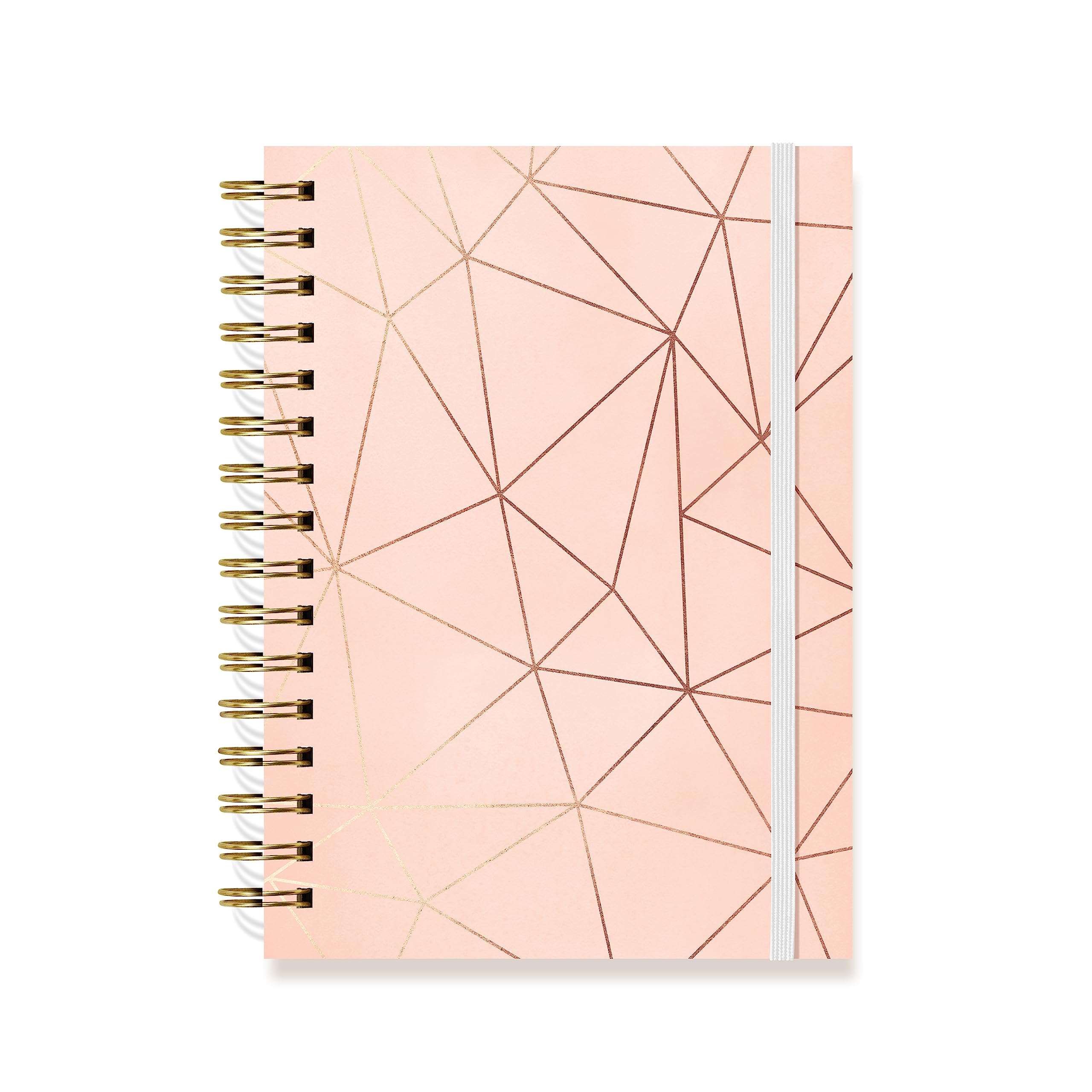 Designer Greetings, Designer Papers Flex Cover Journal with Elastic Band, Geometric Rose Gold Foil Design - 320 Pages (6” x 8.25”) - Perfect for Work, School, Creative Writing, Personal Notes and