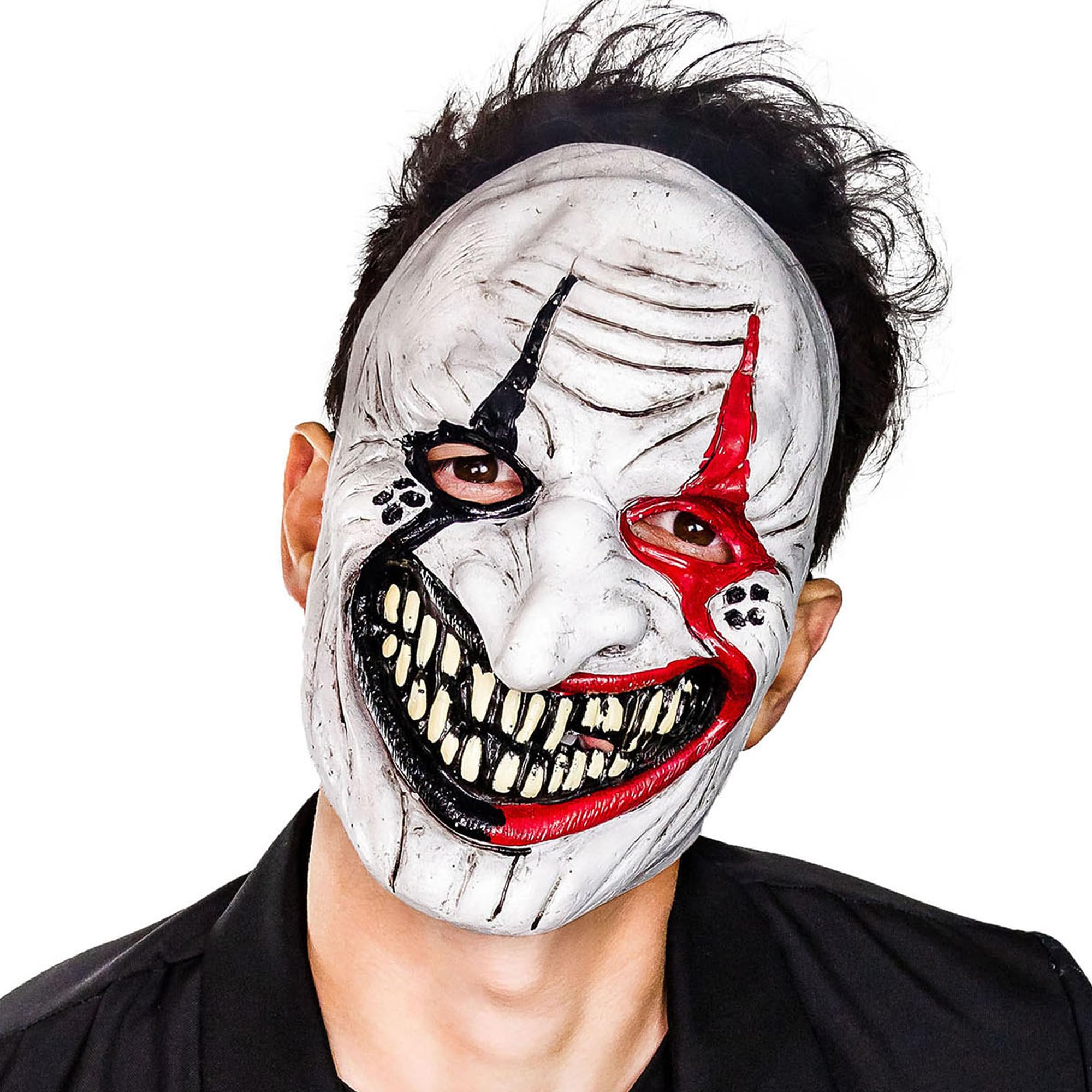 White, Black, & Red Sinister Jester Mask (Pack of 1), Spooky Design, Perfect Accessory for Halloween Cosplay, Costume Parties - Image 2