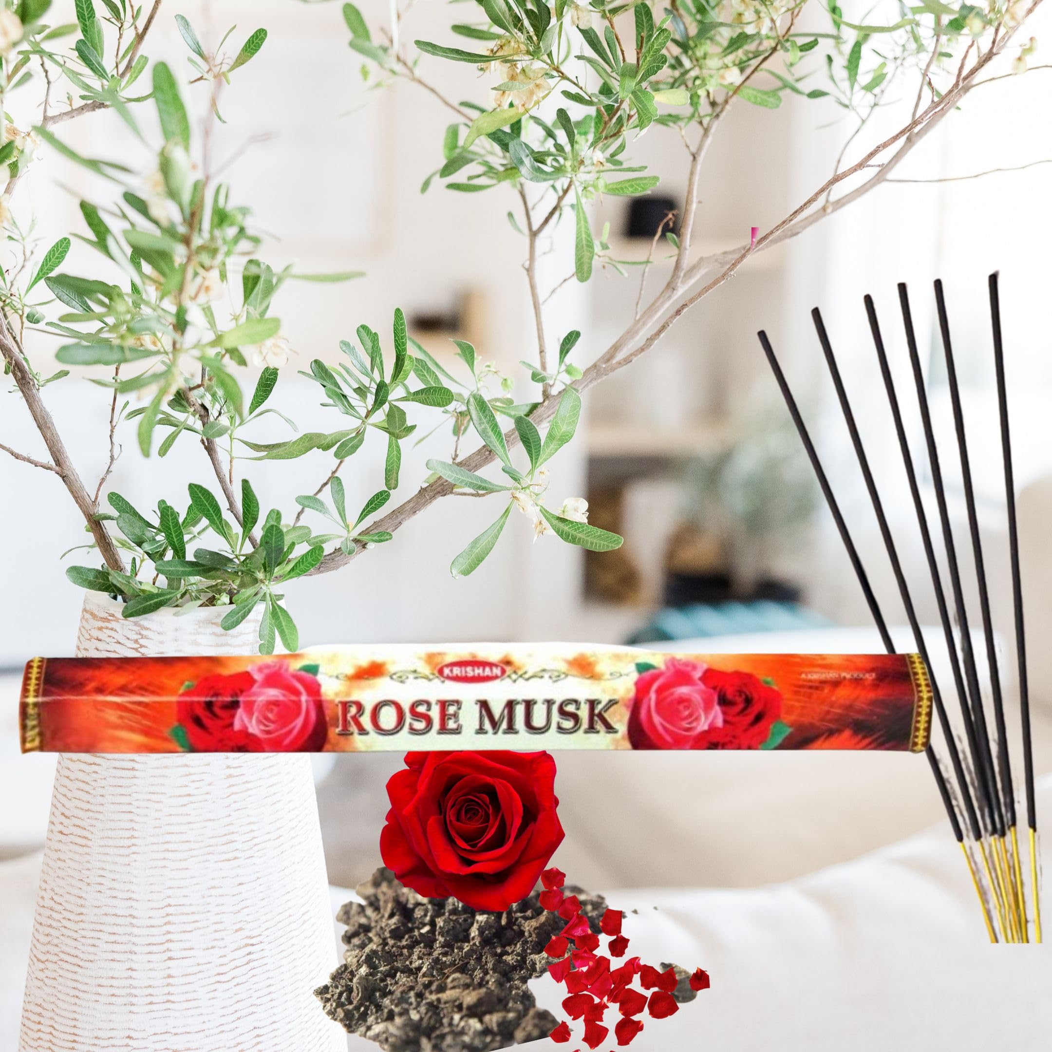 Krishan Rose Musk Perfume incense Sticks Hend Rolling Aroma 20 Incense Sticks x 6 Pack Total 120 Joss Stick
