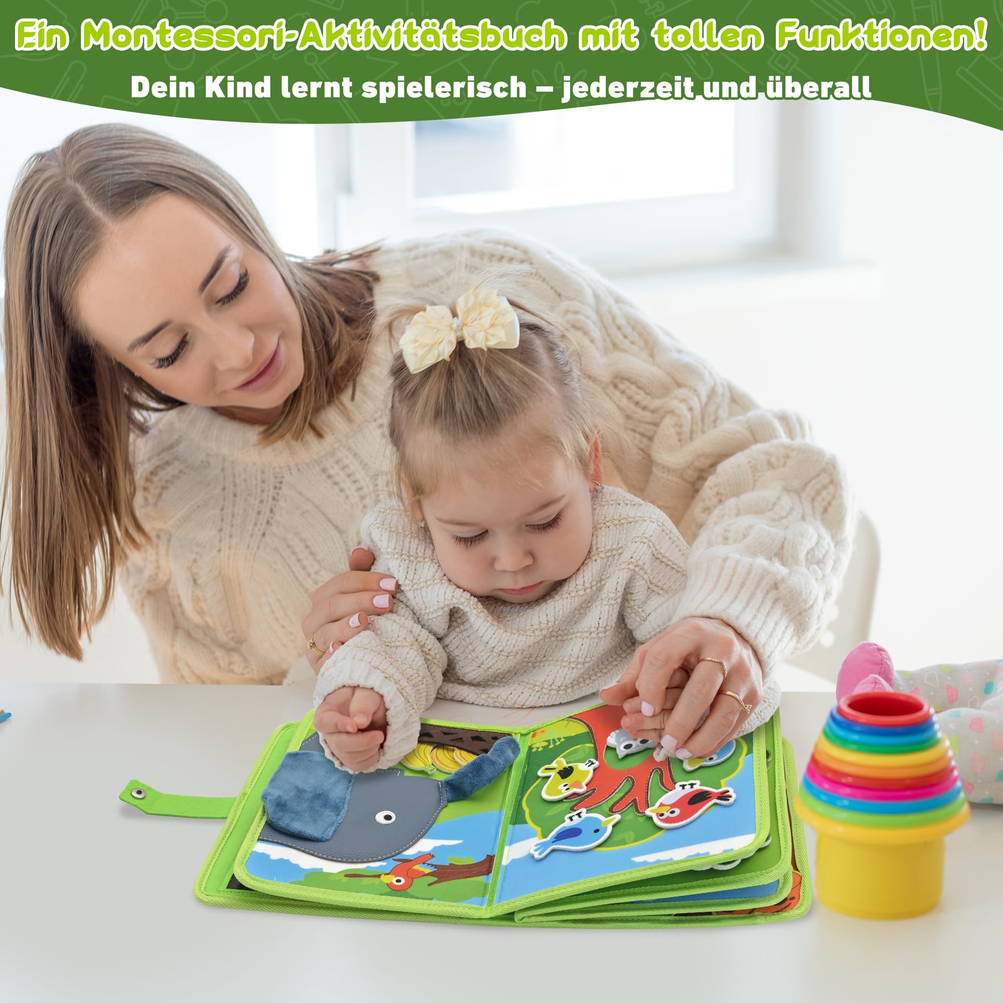 Busy Board Montessori Spielzeug ab 1 2 Jahr, Tiere Filz Busy Book Activity Board für Kleinkinder, Geschenk für Mädchen & Jungen, Reisespielzeug ab 1 Jahr für Auto & Flugzeug Fahrten