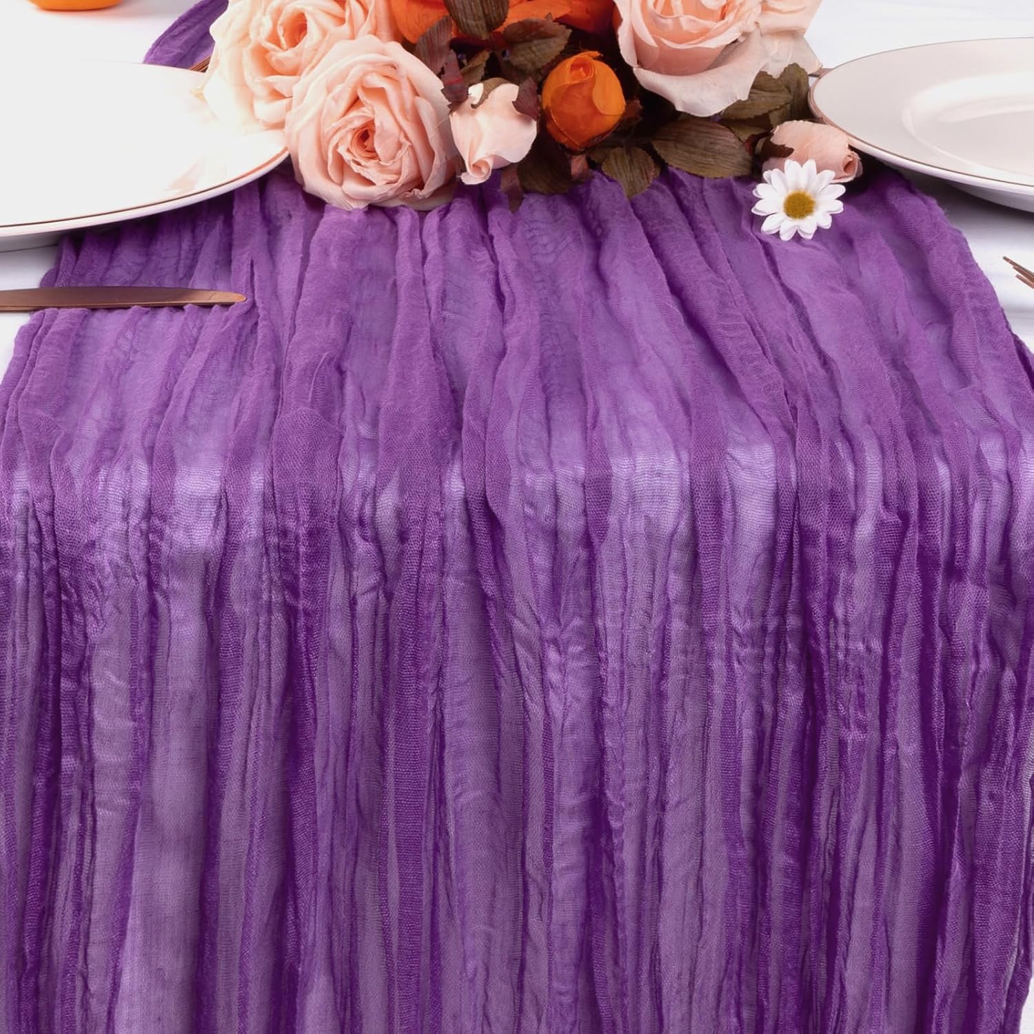 12 Pack Purple Cheesecloth Table Runner 10FT Cheese Cloth Boho Gauze Fabric Table Runner 35 x 120 Inch Rustic Sheer for Easter Spring Holiday Wedding Baby Shower Party Decoration(Purple)