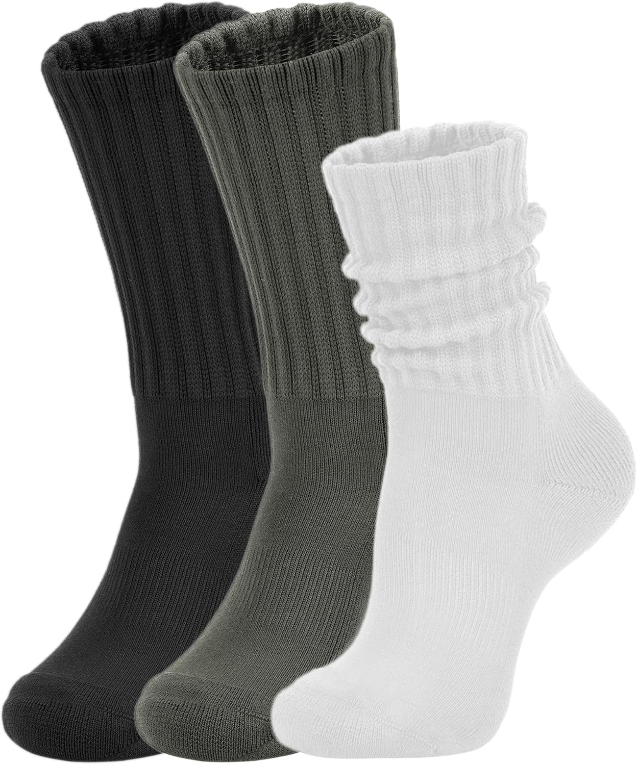 Women's Slouch Crew Socks Retro Solid Scrunch Boot Chunky Ribbed Cozy Cotton Calf Socks 3 Pack Size 5-11