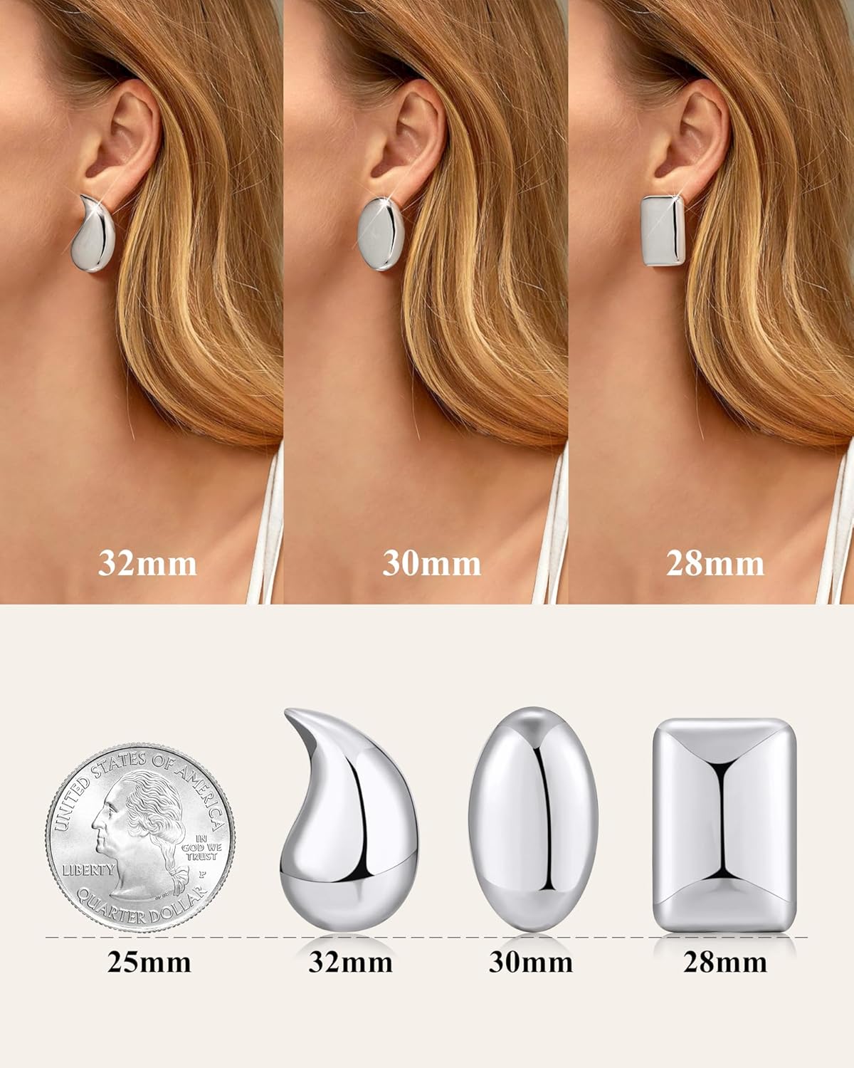 SHOWNII Post Teardrop Chunky Hoop Earrings - Lightweight 14K Real Gold Plated 925 Sterling Silver Dangle Earrings Drop Earrings, Hypoallergenic Fashion Jewelry for Women - Image 4