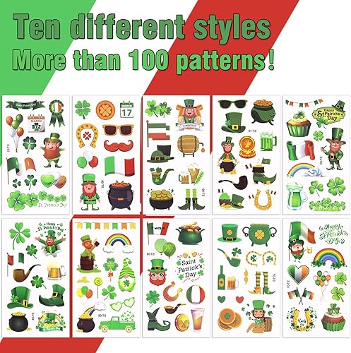 Miniatura 4 de Tatuajes del día de San Patricio 200 piezas de tréboles temporales tatuajes temporales del día de San Patricio tréboles decoraciones del día de San