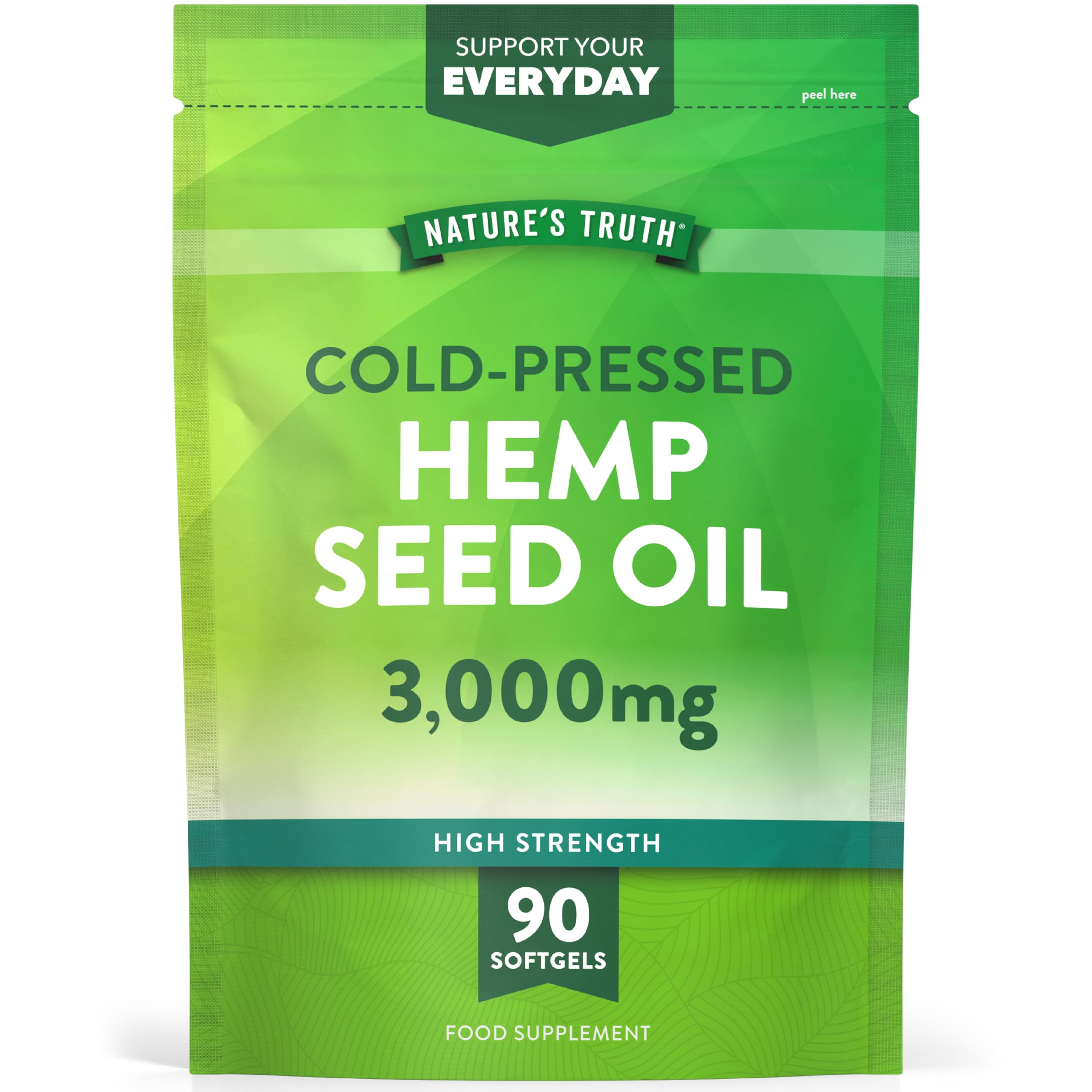 Hemp Seed Oil Capsules 3000mg | Cold Pressed Supplement with Omega 3, 6, and 9 | High Strength Fatty Acids | 90 Softgels | Nature's Truth