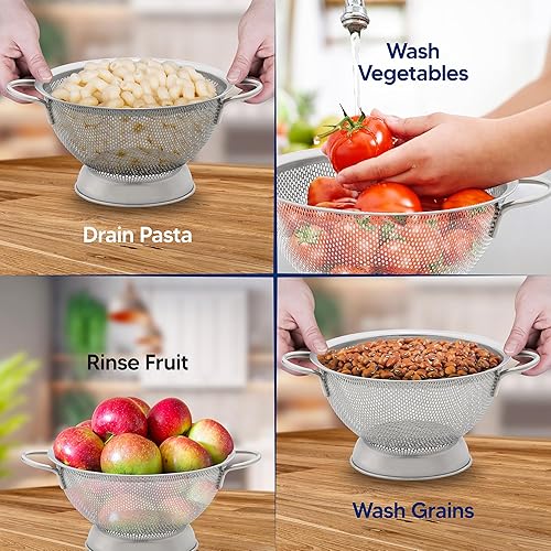 Miniatura 2 de HIC Harold Import Co. Colador perforado de cocina con asas, acero inoxidable 188, 8.5 pulgadas