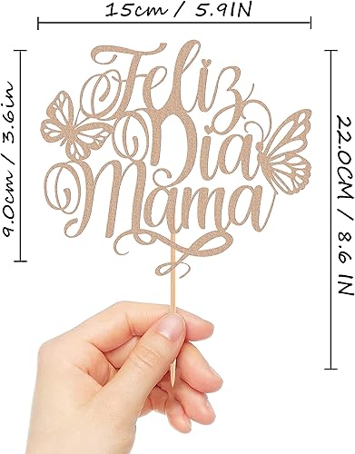 Miniatura 3 de Feliz Dia Mama - Decoración de pastel con purpurina de oro rosa español para el Día de la Madre, decoración de pastel de cumpleaños de mamá (oro