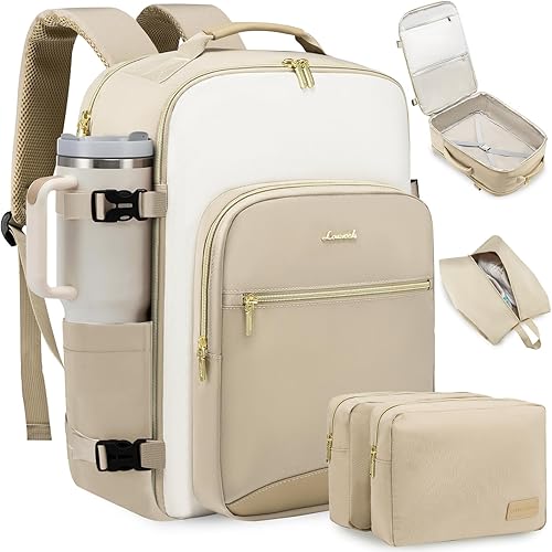 LOVEVOOK Mochila de viaje grande para mujer, mochila para artículos personales, esenciales, Caqui-beige, Mochilas de viaje