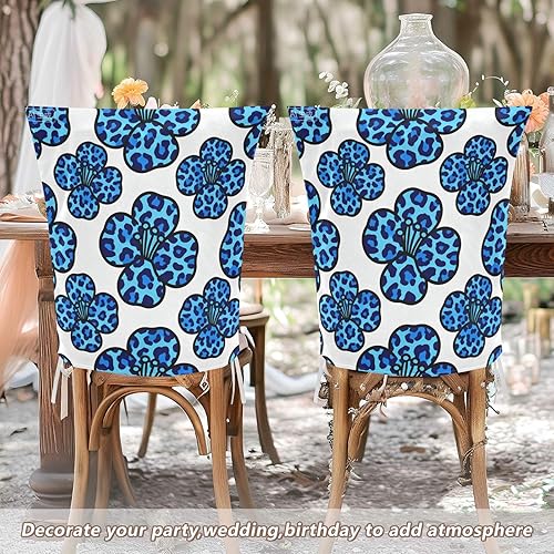 Miniatura 5 de Blue Flower Leopard Print Birthday Seat Cover for Classroom Chair Washable or Wedding Set of 2 Decoration Club Chair Cover protectores de sillas